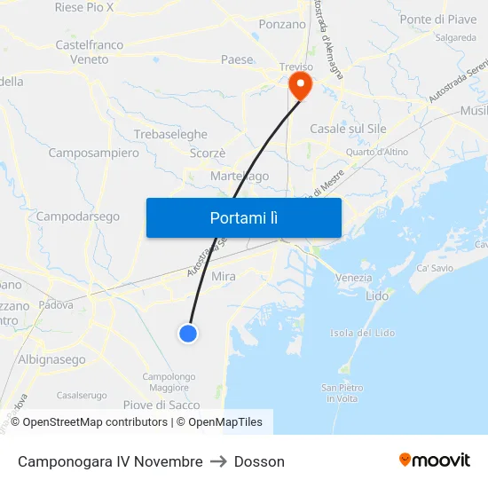 Camponogara IV Novembre to Dosson map