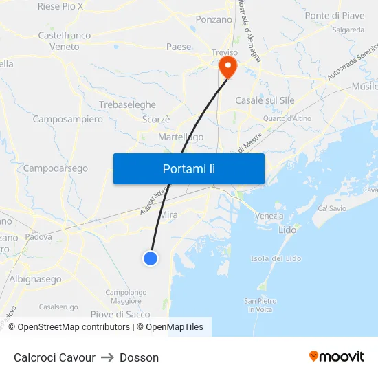Calcroci Cavour to Dosson map