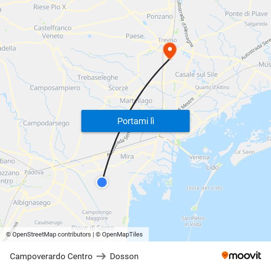 Campoverardo Centro to Dosson map