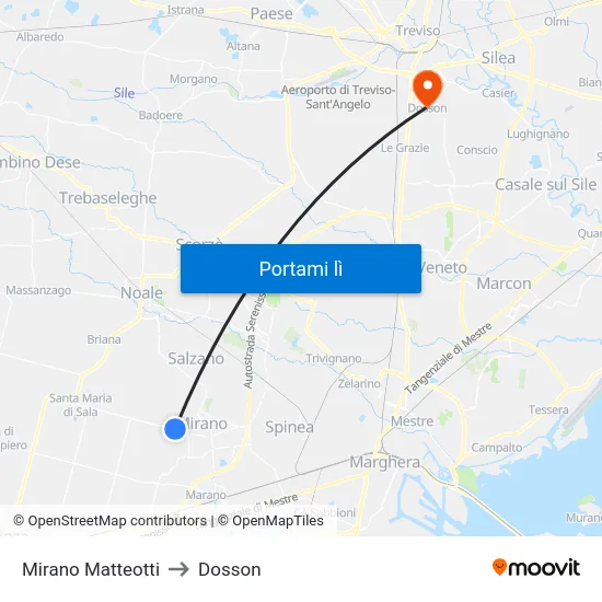 Mirano Matteotti to Dosson map