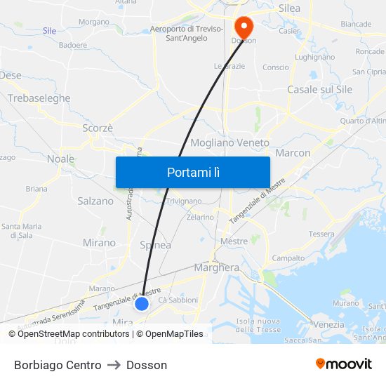 Borbiago Centro to Dosson map