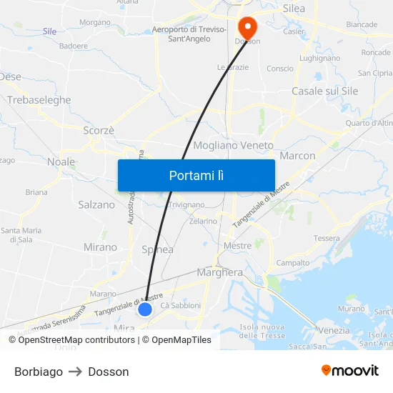 Borbiago to Dosson map