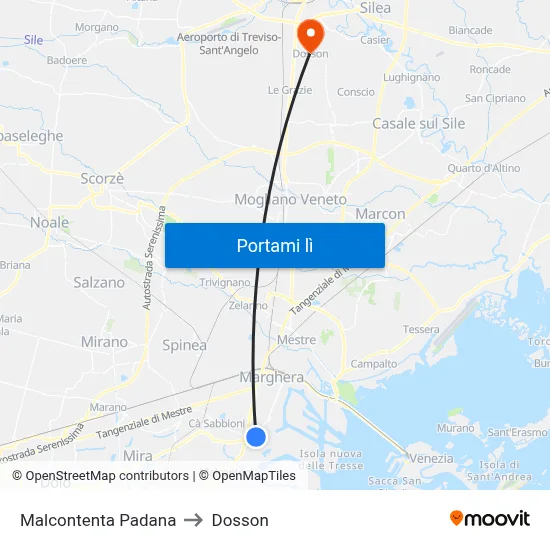 Malcontenta Padana to Dosson map