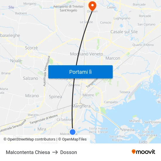 Malcontenta Chiesa to Dosson map