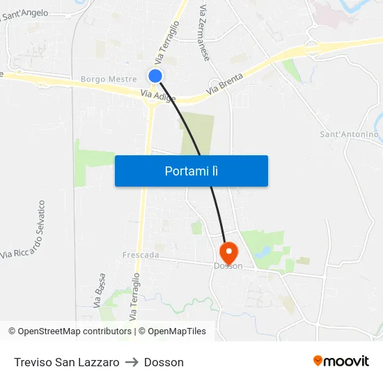 Treviso San Lazzaro to Dosson map