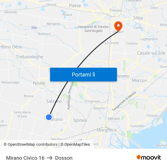 Mirano Civico 16 to Dosson map
