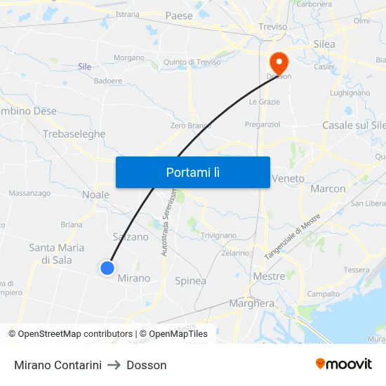 Mirano Contarini to Dosson map