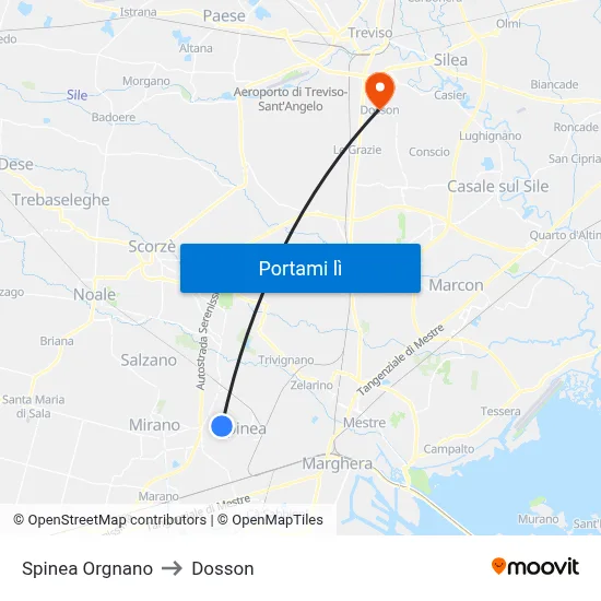 Spinea Orgnano to Dosson map