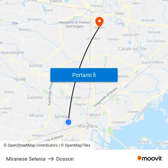 Miranese Selenia to Dosson map