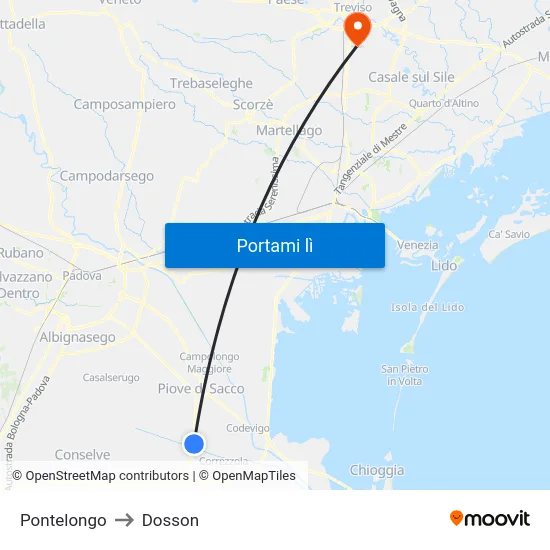 Pontelongo to Dosson map