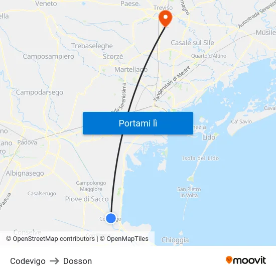 Codevigo to Dosson map