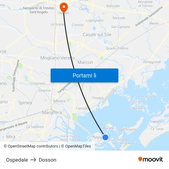 Ospedale to Dosson map