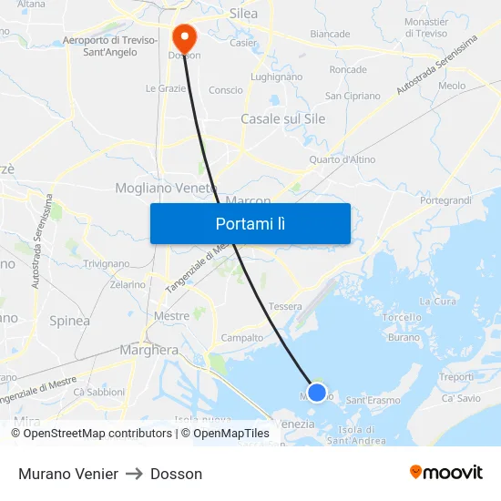 Murano Venier to Dosson map