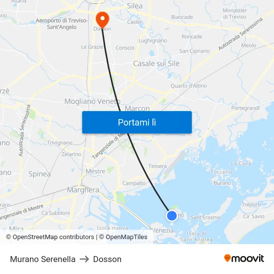 Murano Serenella to Dosson map
