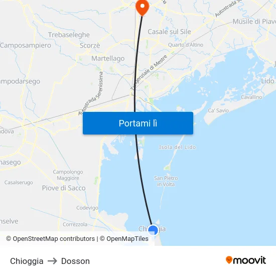 Chioggia to Dosson map
