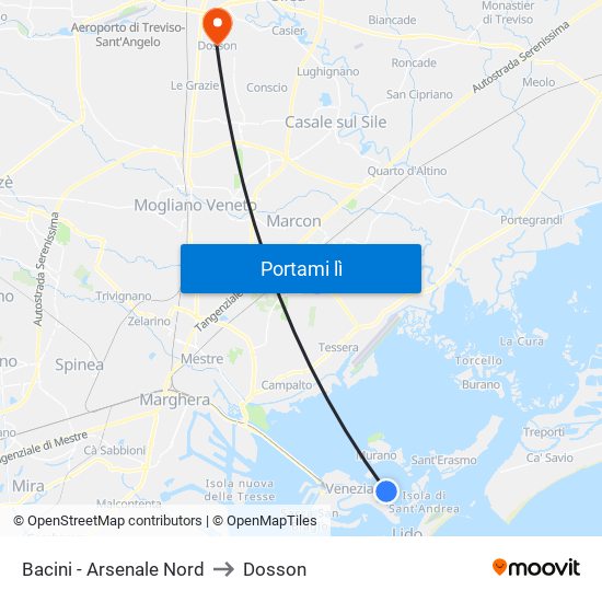 Bacini - Arsenale Nord to Dosson map