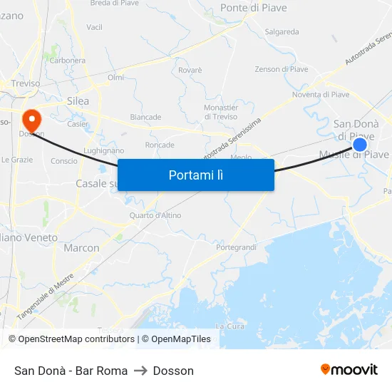 San Donà - Bar Roma to Dosson map