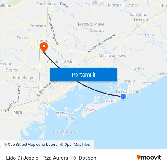 Lido Di Jesolo - P.za Aurora to Dosson map