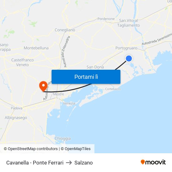 Cavanella - Ponte Ferrari to Salzano map
