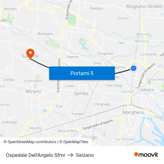 Ospedale Dell'Angelo Sfmr to Salzano map