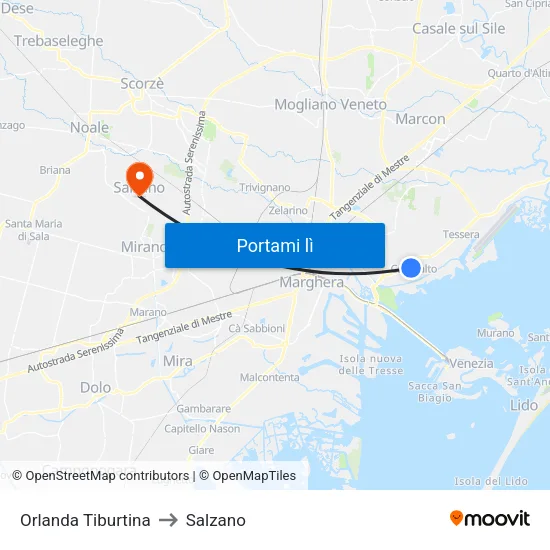 Orlanda Tiburtina to Salzano map