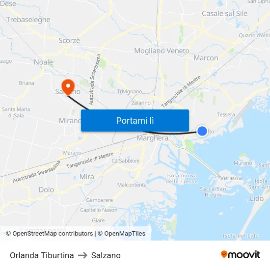 Orlanda Tiburtina to Salzano map