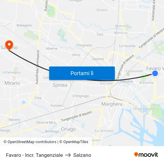 Favaro - Incr. Tangenziale to Salzano map