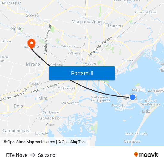 F.Te Nove to Salzano map