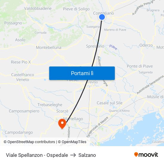 Viale Spellanzon - Ospedale to Salzano map