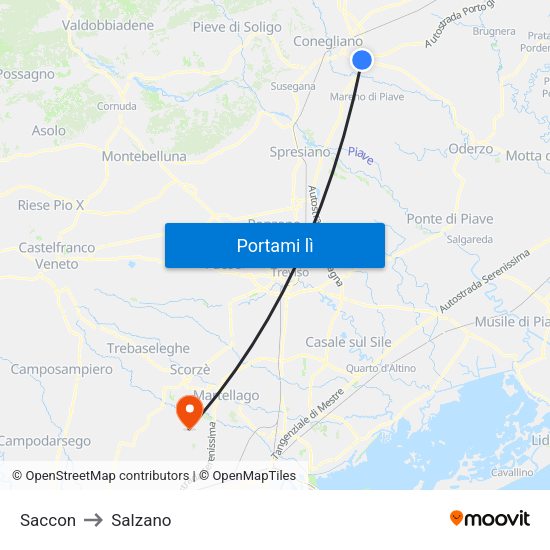 Saccon to Salzano map