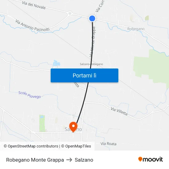 Robegano Monte Grappa to Salzano map