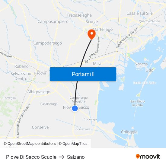 Piove Di Sacco Scuole to Salzano map