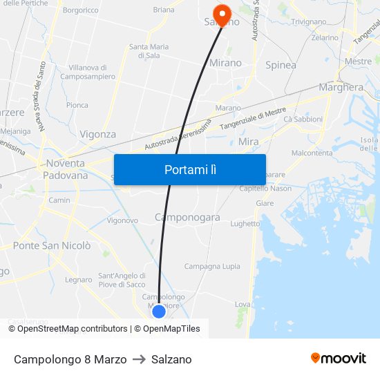 Campolongo 8 Marzo to Salzano map