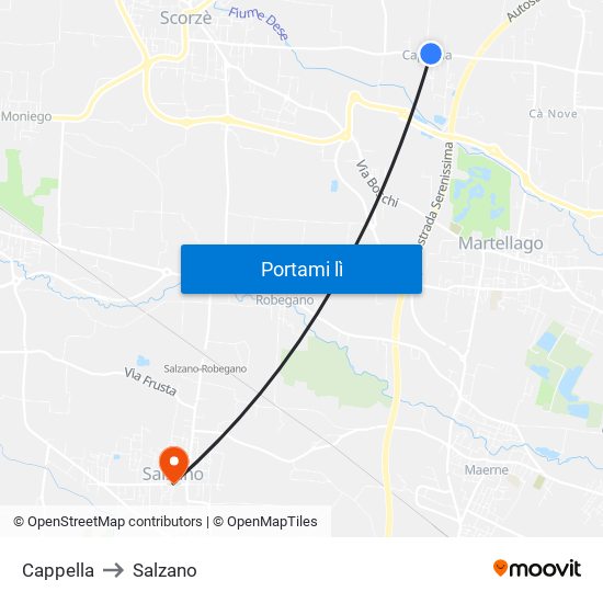 Cappella to Salzano map