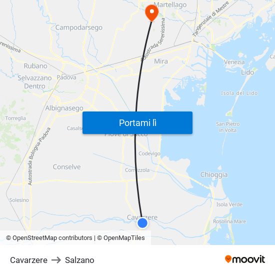 Cavarzere to Salzano map