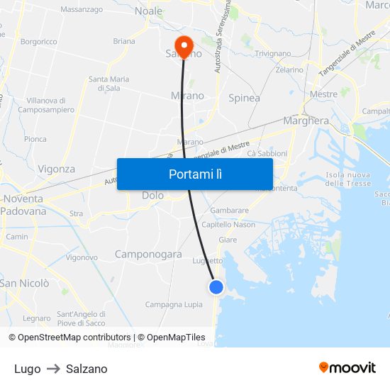 Lugo to Salzano map