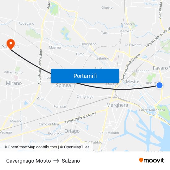 Cavergnago Mosto to Salzano map