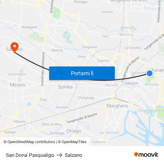 San Dona' Pasqualigo to Salzano map