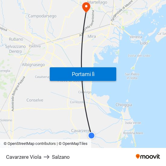 Cavarzere Viola to Salzano map