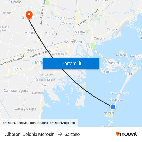 Alberoni Colonia Morosini to Salzano map