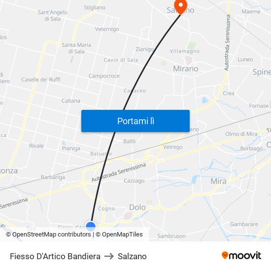 Fiesso D'Artico Bandiera to Salzano map