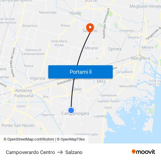 Campoverardo Centro to Salzano map