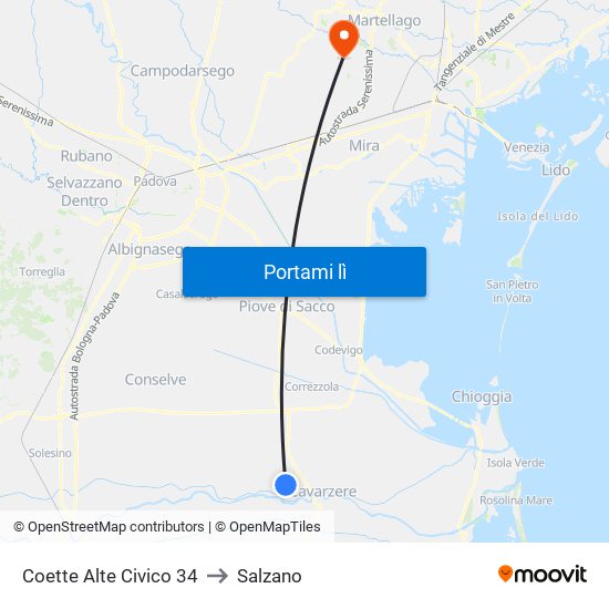 Coette Alte Civico 34 to Salzano map