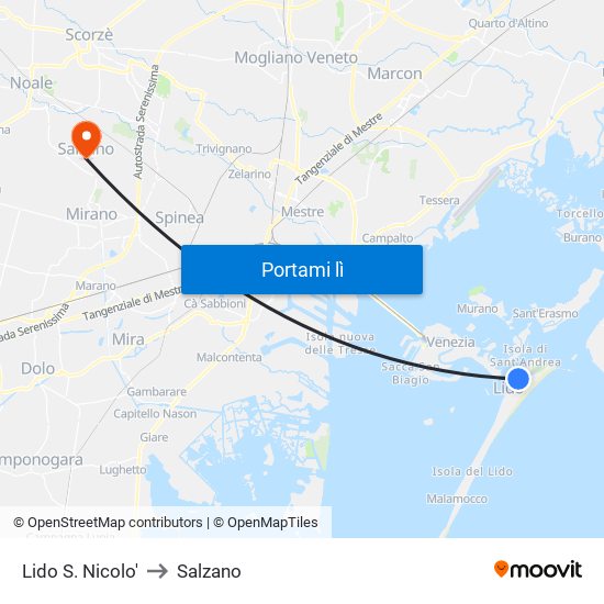 Lido S. Nicolo' to Salzano map
