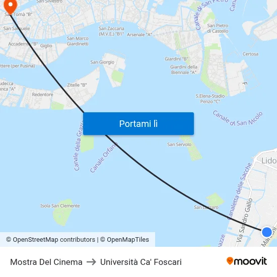 Mostra Del Cinema to Università Ca' Foscari map