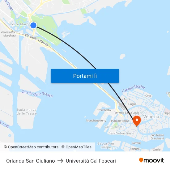 Orlanda San Giuliano to Università Ca' Foscari map