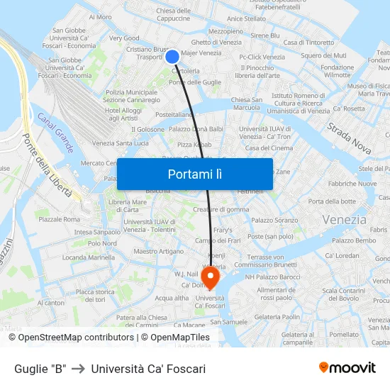Guglie "B" to Università Ca' Foscari map