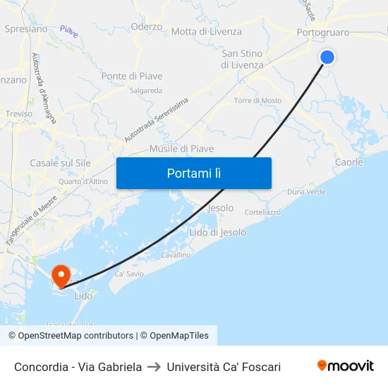 Concordia - Via Gabriela to Università Ca' Foscari map