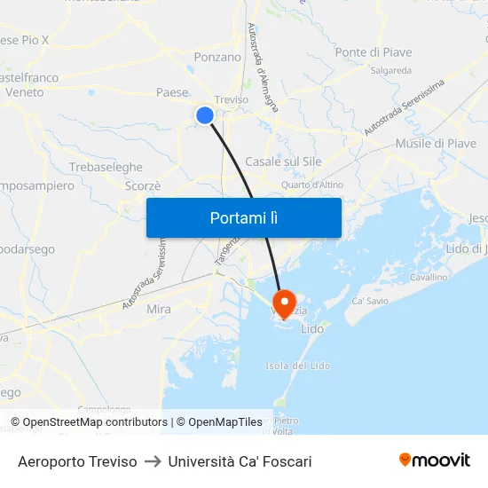 Aeroporto Treviso to Università Ca' Foscari map
