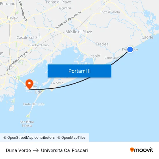 Duna Verde to Università Ca' Foscari map
